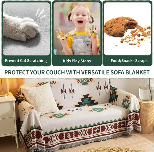 Miniatura 2 de ROOMLIFE Manta Funda Azteca Bohemia para Sofá, Decoración del Hogar Estilo Granja, Fundas de Sofá para Loveseat, Sofás de 2/3 Cojines, Apta