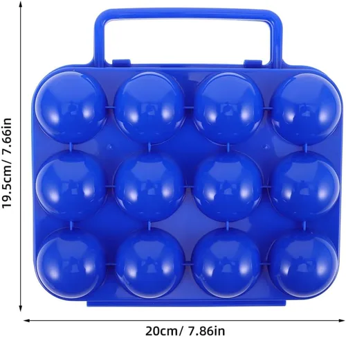 Miniatura 8 de Porta huevos portátil, azul, plástico, caja de almacenamiento de huevos de 6 rejillas con asa, diseño plegable, 150
