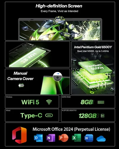 Miniatura 4 de Laptop de 15.6 pulgadas con Pentium Gold 6500Y (hasta 3.4 GHz), 8 GB de RAM 128 GB SSD, 1080P Full HD, USB-C, WiFi 5, BT5.0, computadoras portátiles