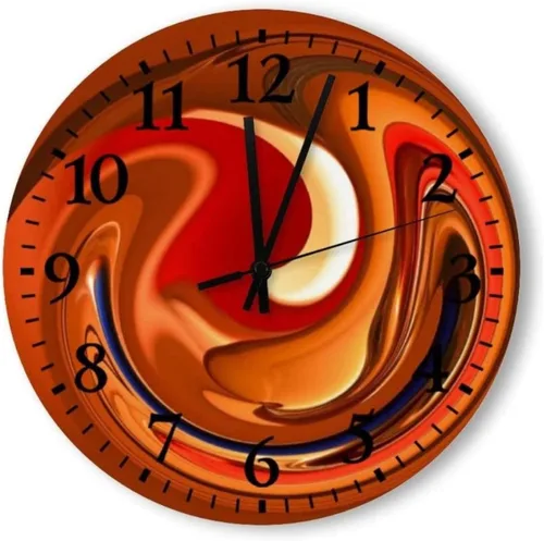 ArogGeld Reloj de pared de color naranja quemado y rojo con diseño abstracto de color moderno de madera vintage de 10 pulgadas