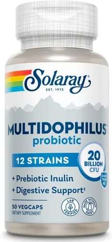 SOLARAY Multidophilus - Probiótico de 12 cepas 20 mil millones de UFC, probióticos para la salud digestiva y apoyo a la salud intestinal con inulina