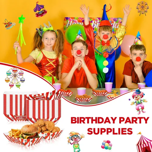 Miniatura 4 de Tenceur 50 Piezas Bandejas de Papel de Carnaval para Alimentos 2lb Decoraciones de Carnaval Cuencos de Nachos a Rayas Rojas y Blancas Barcos