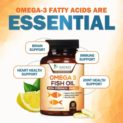 Miniatura 6 de Suplementos de aceite de pescado Omega 3 – 2400 mg de aceite de pescado por porción – Omega-3 de triple fuerza con ácidos grasos EPA y DHA – Apoyo