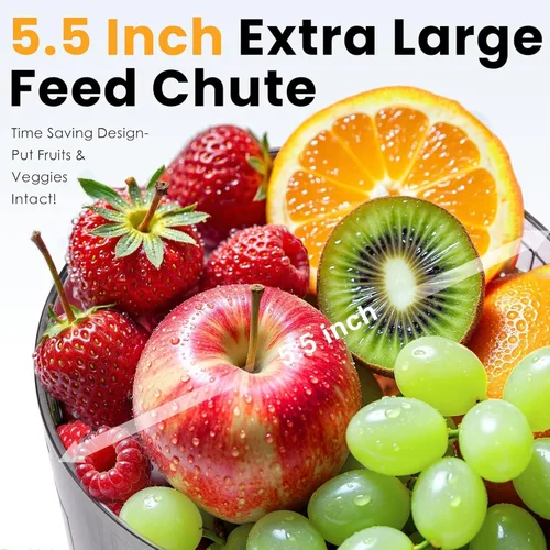 Miniatura 2 de Exprimidor de prensa en frío, máquina exprimidora de canal de alimentación de 5.5 pulgadas de ancho, exprimidor de masticación lenta para verduras