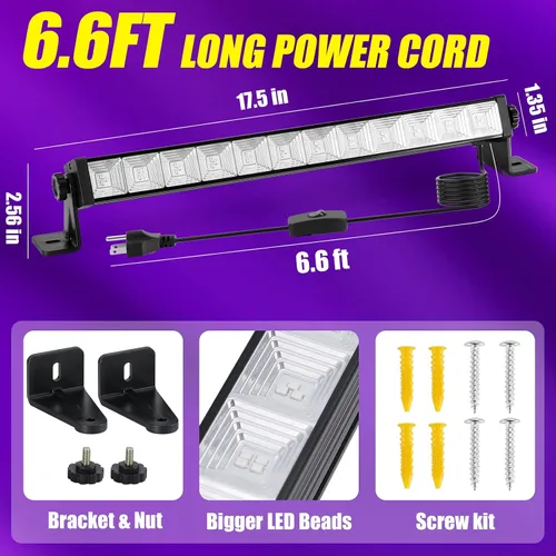 Miniatura 5 de Luz negra de 45 W, barra de luz negra LED con cable de 6.6 pies, brilla en la oscuridad de 28 x 28 pies, para fiesta brillante, decoración de neón
