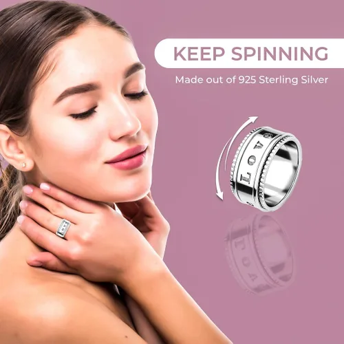 Miniatura 4 de Shop LC - Anillo giratorio de plata de ley 925, bohemio, hecho a mano, joyería única para hombres y mujeres, anillo para aliviar la ansiedad
