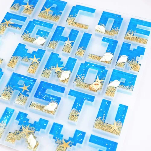 Miniatura 7 de 2 moldes de resina para llavero del alfabeto, molde epoxi de letras de píxeles, molde de silicona de joyería para colgantes de resina DIY