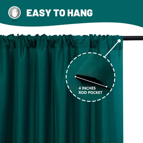 Miniatura 5 de MYSKY HOME Cortinas de 10 pies x 10 pies Verde Cazador Cortinas de Fondo para Fiestas Bodas Escenario Cortinas con Bolsillo para Barra Cortinas