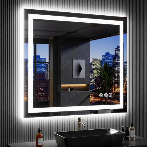 Miniatura 56 de LOAAO Espejo de Baño LED de 40"X32" con Luces, Antivaho, Regulable, Retroiluminación RGB + Iluminación Frontal, Espejo de Tocador de Baño