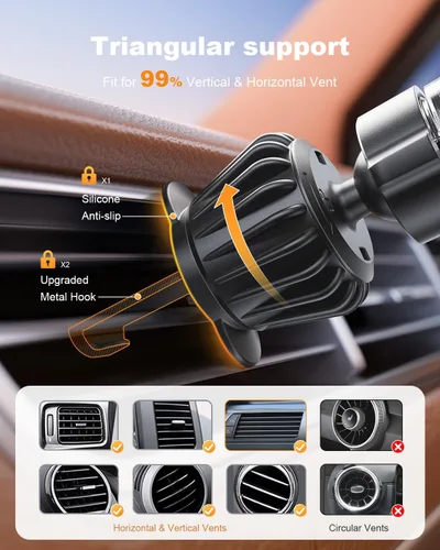 Miniatura 4 de SUPERONE Soporte de teléfono 3 en 1 para automóvil [ventosa y clip más fuertes] Soporte de teléfono ajustable de 360° para tablero, ventilación
