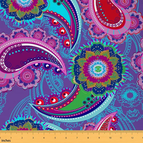 Miniatura 37 de Tela con patrón Paisley de The Yard, tela de tapicería floral étnica boho para sillas y sofás, costura, tela impermeable de arte mandala abstracto