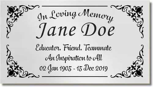 Miniatura 28 de Placa conmemorativa con borde elegante, mensaje personalizado y emblemas de reconocimiento de memoria de identificación, fabricado en Estados Unidos