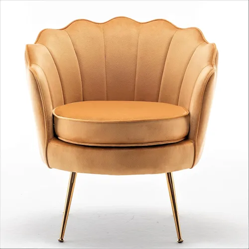 Miniatura 4 de Container Furniture Direct Silla de terciopelo con silueta festoneada y patas de metal dorado, pieza decorativa adecuada para espacios Rosa