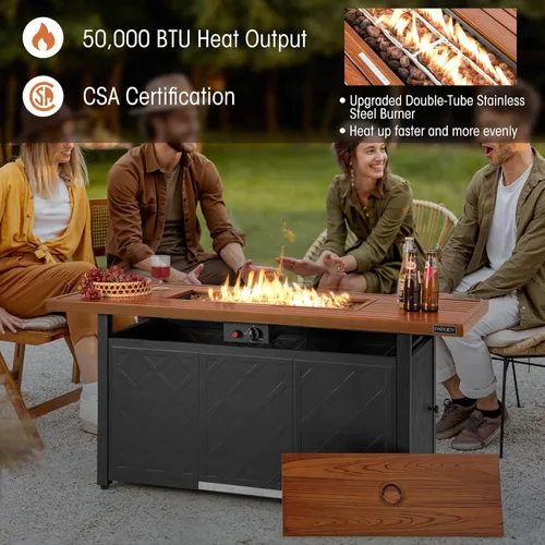 Miniatura 3 de Tangkula Patiojoy - Mesa rectangular para fogata de 57 pulgadas, 50.000 BTU para exteriores, mesa rectangular de doble uso con encendido automático
