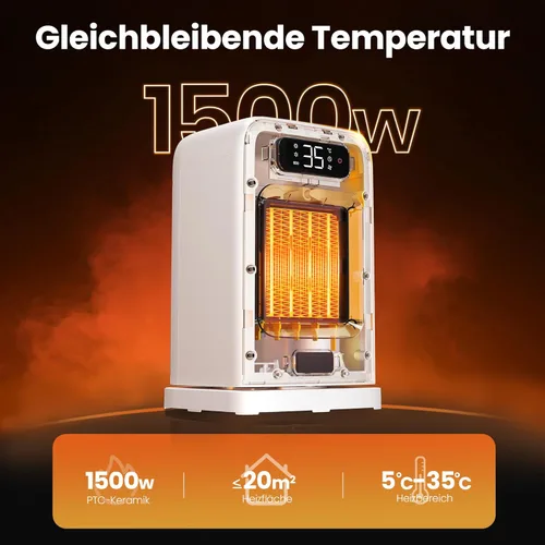 Miniatura 2 de FLANUR Calentadores de espacio para uso en interiores, calentador de escritorio pequeño de 1500 W 2 en 1 con control remoto, termostato, pantalla