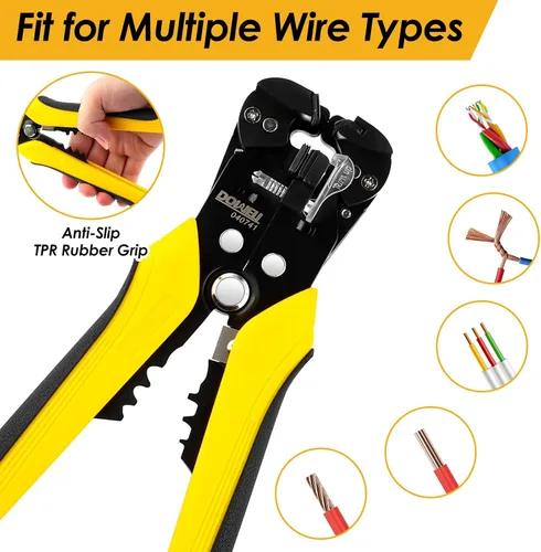 Miniatura 4 de DOWELL Pelacables automático 10-24 AWG, herramienta multifuncional 3 en 1 para pelar, cortar y engarzar, herramienta eléctrica duradera de alta