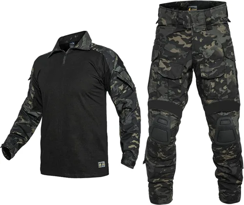 Miniatura 10 de YEVHEV Conjunto de ropa militar de combate G3, ropa táctica de camuflaje, uniforme de caza, equipo de paintball con rodilleras para hombres Camo