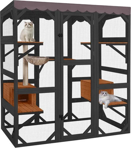 Miniatura 11 de Aivituvin Catio - Recinto para gatos al aire libre con 7 plataformas, 2 cajas de descanso, casa para gatos con ventana grande para 4-6 gatos Gris
