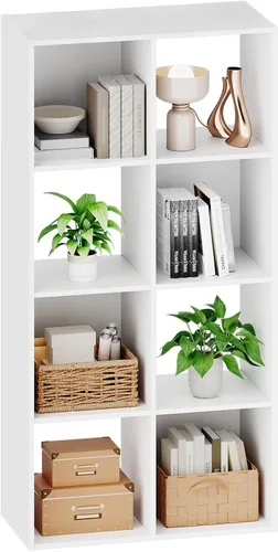 Miniatura 9 de Sweetcrispy Organizador de almacenamiento de 8 cubos, estantería de cubo abierto con 4 paneles traseros extraíbles, estantería de almacenamiento