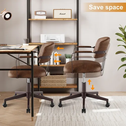 Miniatura 4 de Silla de escritorio moderna de mediados de siglo con diseño de madera curvada de nogal, silla retro de oficina en casa con altura ajustable, giro