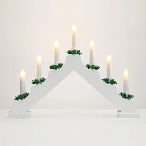Miniatura 10 de Lewondr Candelabro sueco de Navidad, 7 velas cónicas sin llama con alimentación USB, luz de vela de ventana de Navidad con agujas de pino, luz de B
