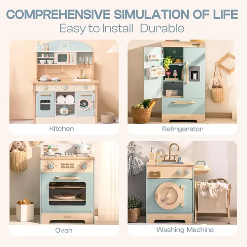 Miniatura 2 de ROBOTIME Cocina de Juguete de Madera, Juego de Cocina para Niños Pequeños con Horno, Refrigerador y Lavadora, Regalo de Juego de Cocina para Niños