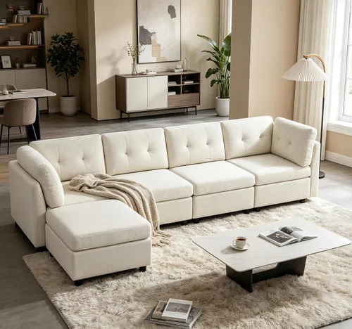 Miniatura 23 de VANOMi - Sofás seccionales de 6 plazas para sala de estar, sofá modular convertible de 118" en forma de nube, cómodos sofás de chenilla y sofás