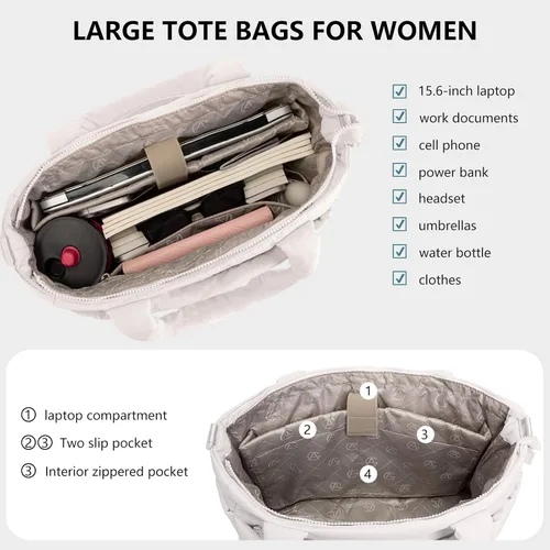 Miniatura 7 de Bolso de mano acolchado para mujer, bolso grande de enfermera, bolso de hombro con cremallera para trabajo y viajes