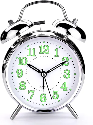 Miniatura 8 de PILIFE Reloj despertador analógico, 4 pulgadas, súper silencioso, sin tictac, con luz de fondo, sin repetición, funciona con pilas, campana ruidosa