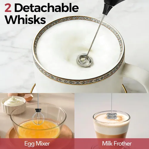 Miniatura 7 de YARRAMATE Varita espumadora de leche eléctrica con batidor y soporte de acero inoxidable, mezclador de café recargable rápido con 3 velocidades