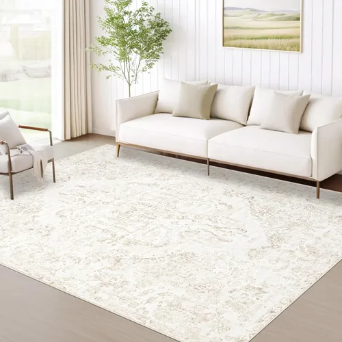 Miniatura 27 de Alfombra de área 9x12 pulgadas: grandes alfombras vintage lavables para sala de estar, alfombra retro con medallón, envejecida, suave, de pelo bajo