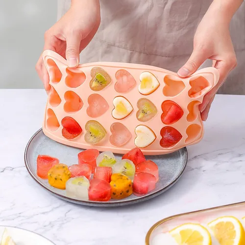 Miniatura 6 de Paquete de 2 bandejas para cubitos de hielo en forma de corazón con tapas, moldes de silicona para cubitos de hielo en forma de corazón con 42