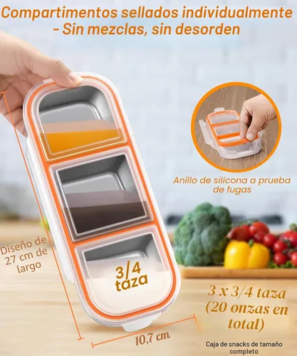 Miniatura 6 de KTKUDY - Recipiente de acero inoxidable para niños y adultos, grande, a prueba de fugas, 3 compartimentos, apilable, para guardería, escuela