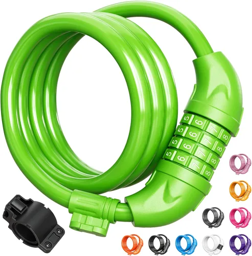 Miniatura 11 de Titanker Candado de bicicleta, cerradura de bicicleta de 4 pies, bloqueo de cable de 1/2 pulgada con soporte de montaje, accesorios de bicicleta