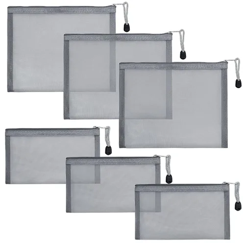 Miniatura 12 de Paquete de 6 bolsas de malla para cosméticos, bolsas de maquillaje de nailon con cremallera para el hogar, oficina, bolsa de pañales (negro)