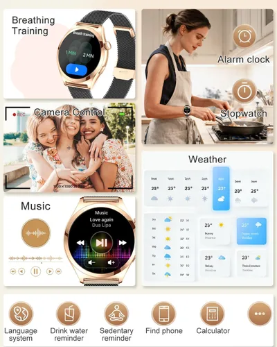 Miniatura 8 de Relojes inteligentes para mujer, 1.27 pulgadas, pantalla táctil TFT, reloj inteligente para responder/hacer llamadas, seguimiento de actividad