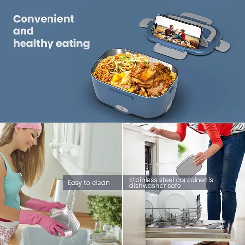 Miniatura 5 de Sitlais Lonchera eléctrica para adultos, calentador de alimentos portátil de calentamiento rápido con 2 recipientes de acero inoxidable 304 de 53