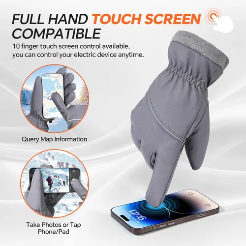 Miniatura 5 de Guantes de invierno impermeables y resistentes al viento para hombres y mujeres, térmicos cálidos para clima frío, agarre de nieve para pantalla