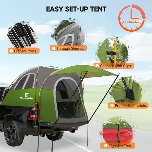 Miniatura 4 de Umbrauto Tienda de campaña para cama de camioneta con toldo: 6.3-6.7 pies PU3000mm impermeable Tiendas de campaña para camioneta de puerta trasera