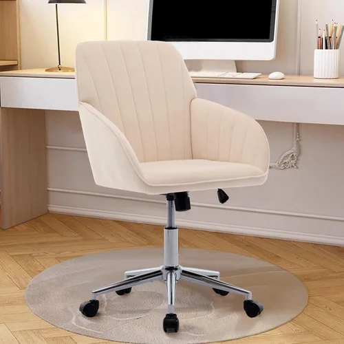 Miniatura 8 de Mid Back Velvet Home Office Task Chair, Modern Comfy Vanity Chair with Wheels, Upholstered Rolling Cute Desk Chair, Makeup Chair for Women Girls