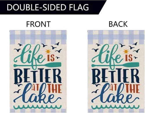 Miniatura 4 de Bandera de jardín de verano de doble cara de 12 x 18 pulgadas – Banner Life Is Better At The Lake – Decoración navideña para patio al aire libre