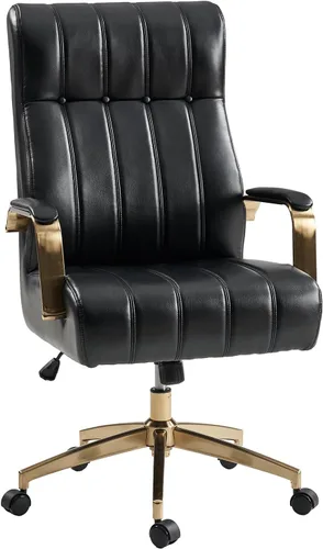 Miniatura 8 de HULALA HOME Silla de oficina ejecutiva moderna, silla de escritorio ergonómica copetuda de piel sintética con base chapada en oro y reposabrazos