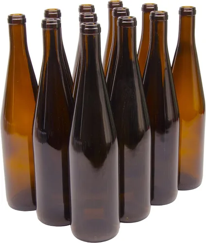 North Mountain Supply Botella de vino California Hock de vidrio de 25.4 fl oz, acabado de corcho de fondo plano, caja de 12 unidades, color ámbar