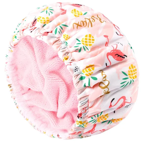 Miniatura 15 de Gorro de ducha para mujer, gorro de baño negro, reversible, grande, impermeable, ajustable, forro de rizo y banda elástica, dobladillo elástico