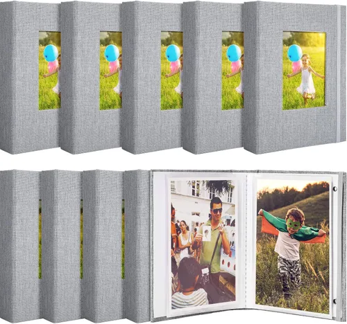 Miniatura 7 de Tinlade Álbum de fotos pequeño de 10 piezas de 4 x 6 pulgadas, 26 páginas transparentes con capacidad para 52 imágenes, cubierta de lino, libro