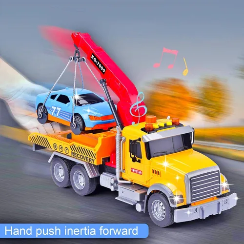 Miniatura 5 de Camión de remolque para niños con juguetes de coche para niños de 4 a 7 años, camión de remolque grande con luces de gancho de trabajo y juguetes