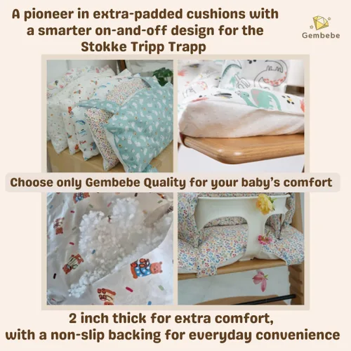 Miniatura 5 de Juego de Cojín Impermeable y Compatible con Stokke Tripp Trapp - Fácil de Limpiar para Recién Nacido - 100% Algodón (Oso de Peluche / 49.5 Piezas)
