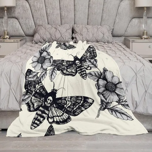 Miniatura 6 de Manta gótica de franela de polilla abstracta, mágica, bohemia, mariposa, esqueleto, luna, estrellas, manta estética para hombres, mujeres, niñas