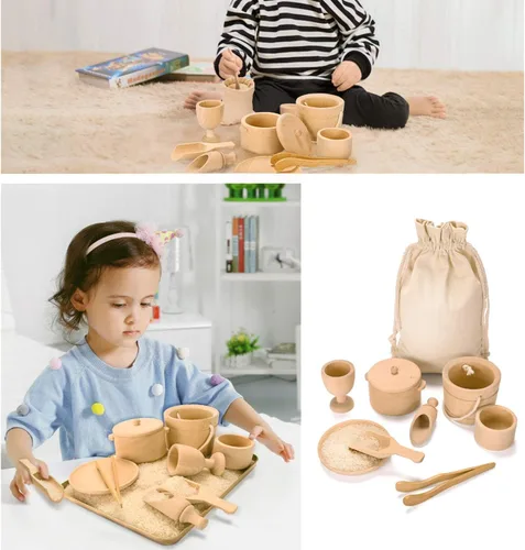 Miniatura 3 de Montessori Juguetes sensoriales de contenedores para niños de 1 año Paquete de 9 juguetes Waldorf de madera con palas y pinzas para el trabajo
