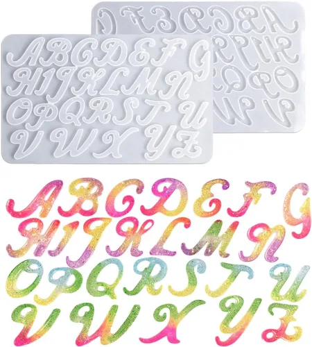 Nifocc Molde de resina del alfabeto, molde de fundición del alfabeto invertido con agujero, llavero de letras elegantes, molde de silicona, aretes,